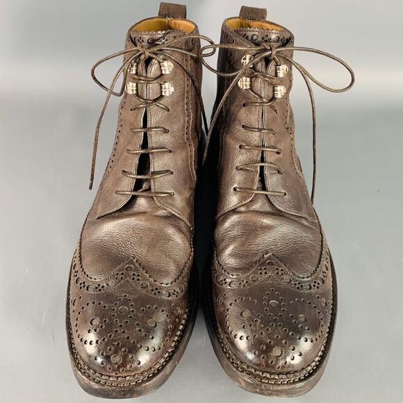 BALLY Size 10 Avery Brown Perforated Pebble Grain Leather Wingtip Boots - Picture 4 of 9